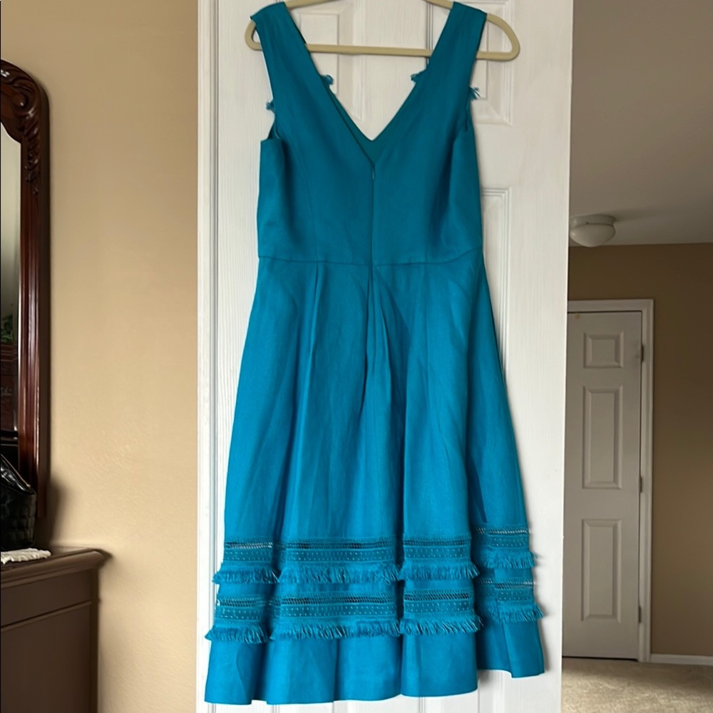 Badgley Mischka Teal Lace Trim Midi Dress sz 10 - Picture 5 of 5